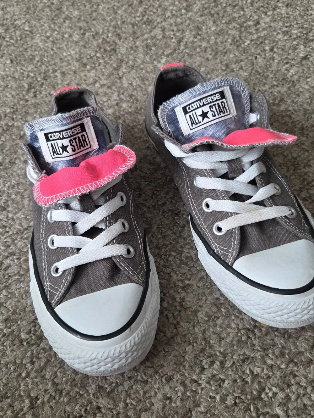 Womens Converse Chuck Taylor Low Top Double Tongue Gray/Pink Size 6